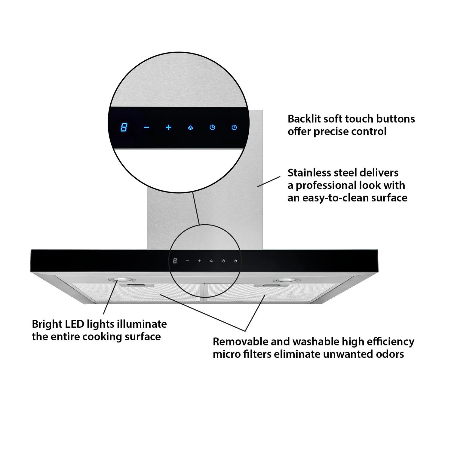 BWT1304SS Broan® 30-Inch Convertible Wall-Mount T-Style Chimney Range Hood, 450 Max CFM, Stainless Steel - Image 3