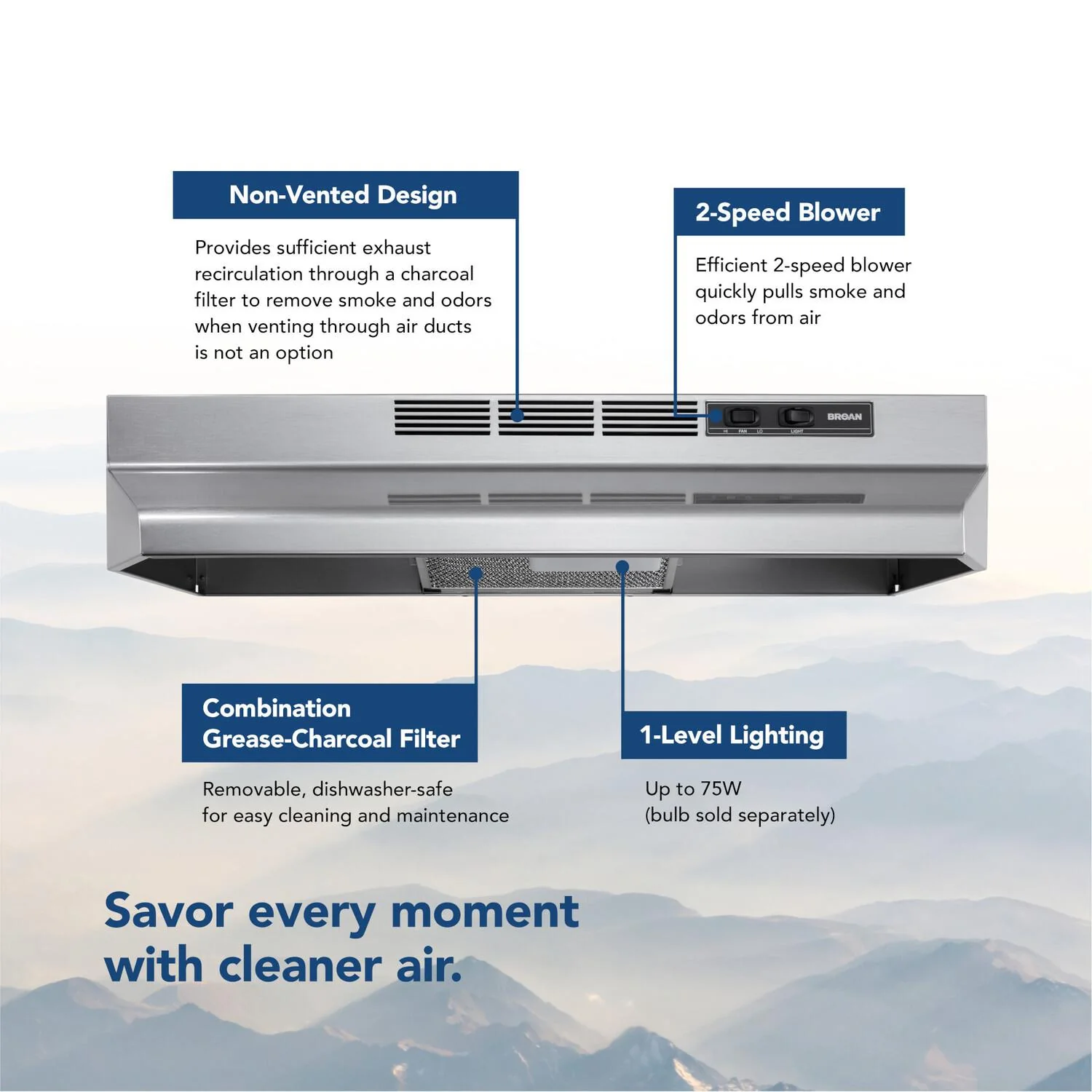 F4024SF Broan® 24-Inch Convertible Under-Cabinet Range Hood, 230 Max Blower CFM, Stainless Finish - Image 4