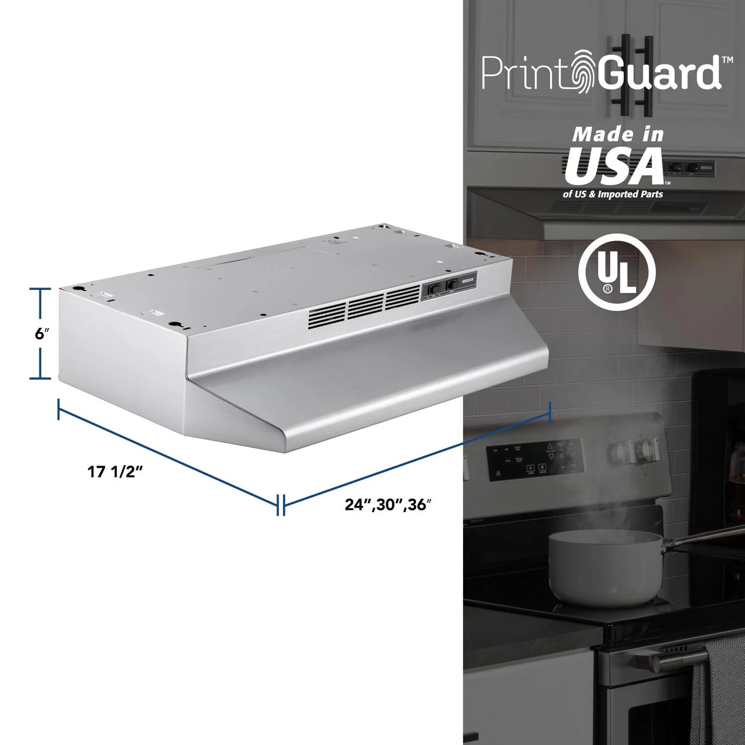 F4036SF Broan® 36-Inch Convertible Under-Cabinet Range Hood, 230 Max Blower CFM, Stainless Finish - Image 5