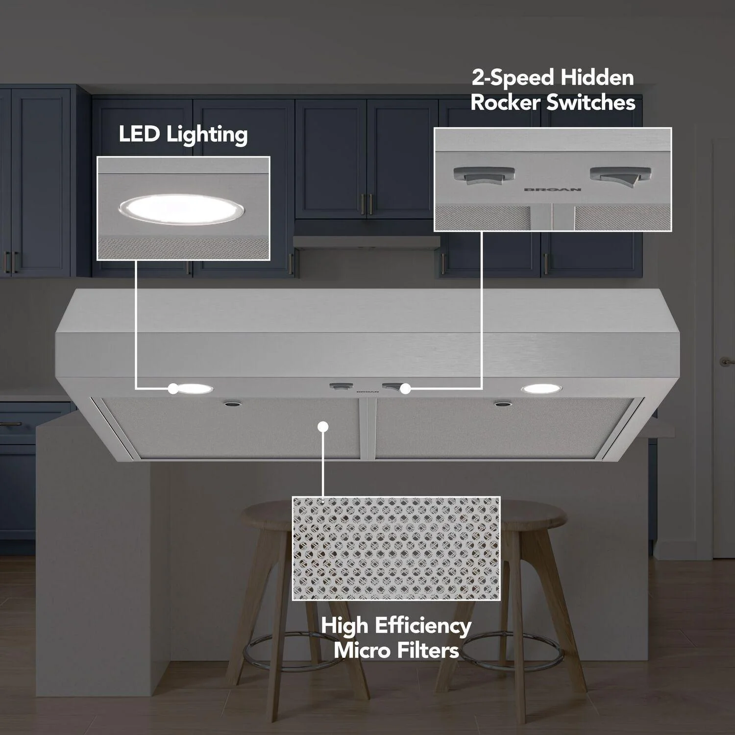 Broan GLA1363SS Glacier 36-Inch 350 MAX Blower CFM 1.5 Sones Stainless Steel Range Hood - Image 2