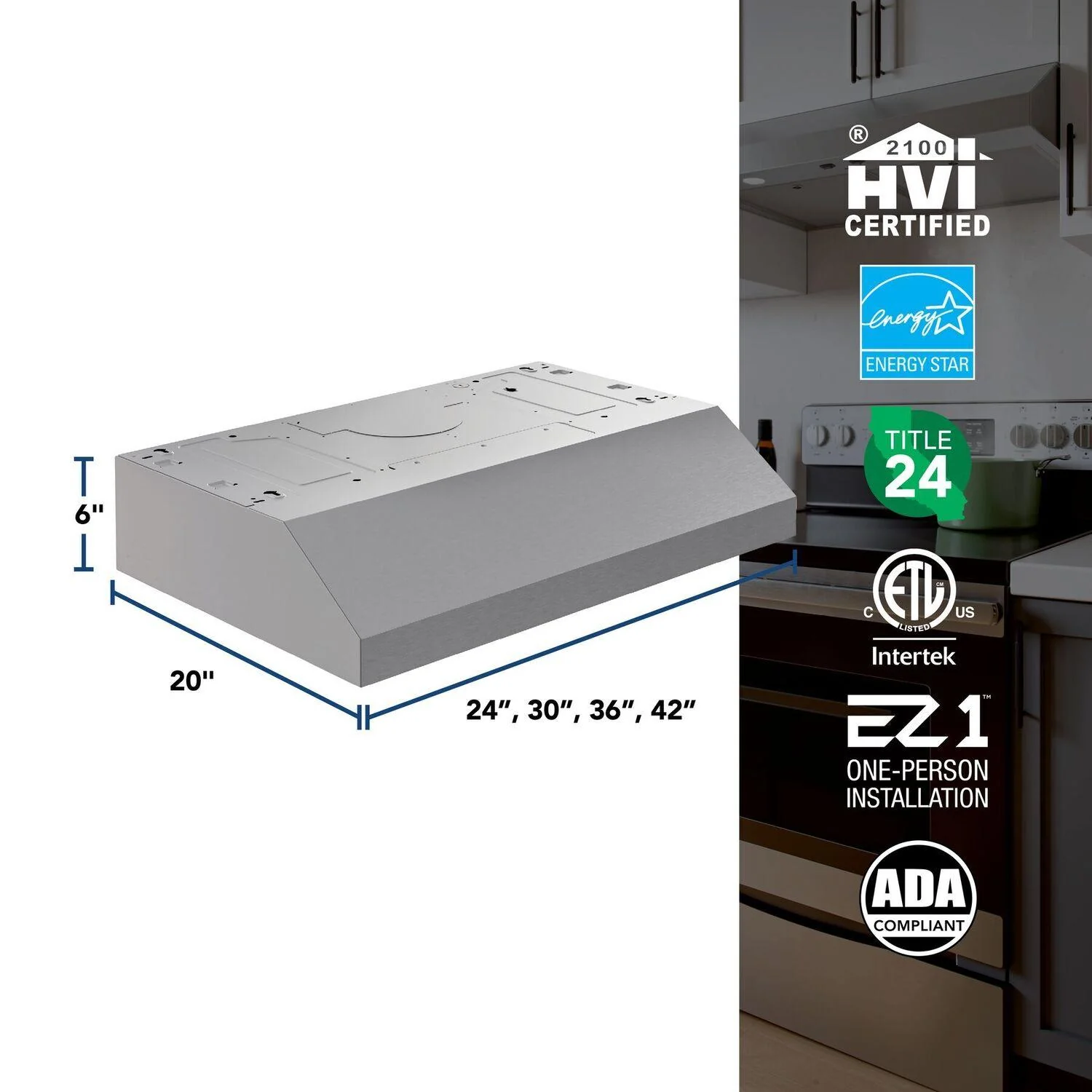 Broan GLA1363SS Glacier 36-Inch 350 MAX Blower CFM 1.5 Sones Stainless Steel Range Hood - Image 6