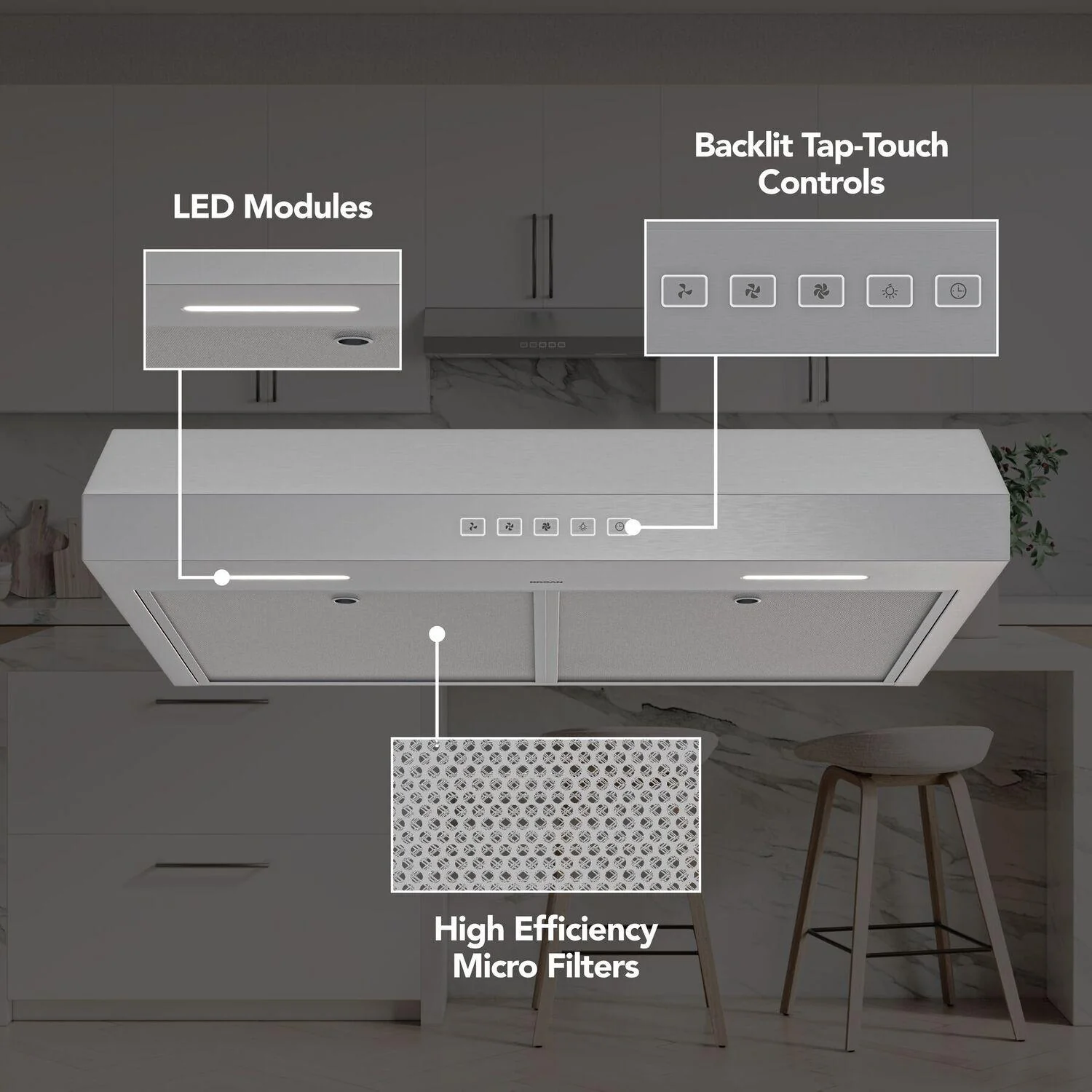 Broan GLA2363SS Glacier 36-Inch 350 MAX Blower CFM 1.5 Sones Stainless Range Hood - Image 2
