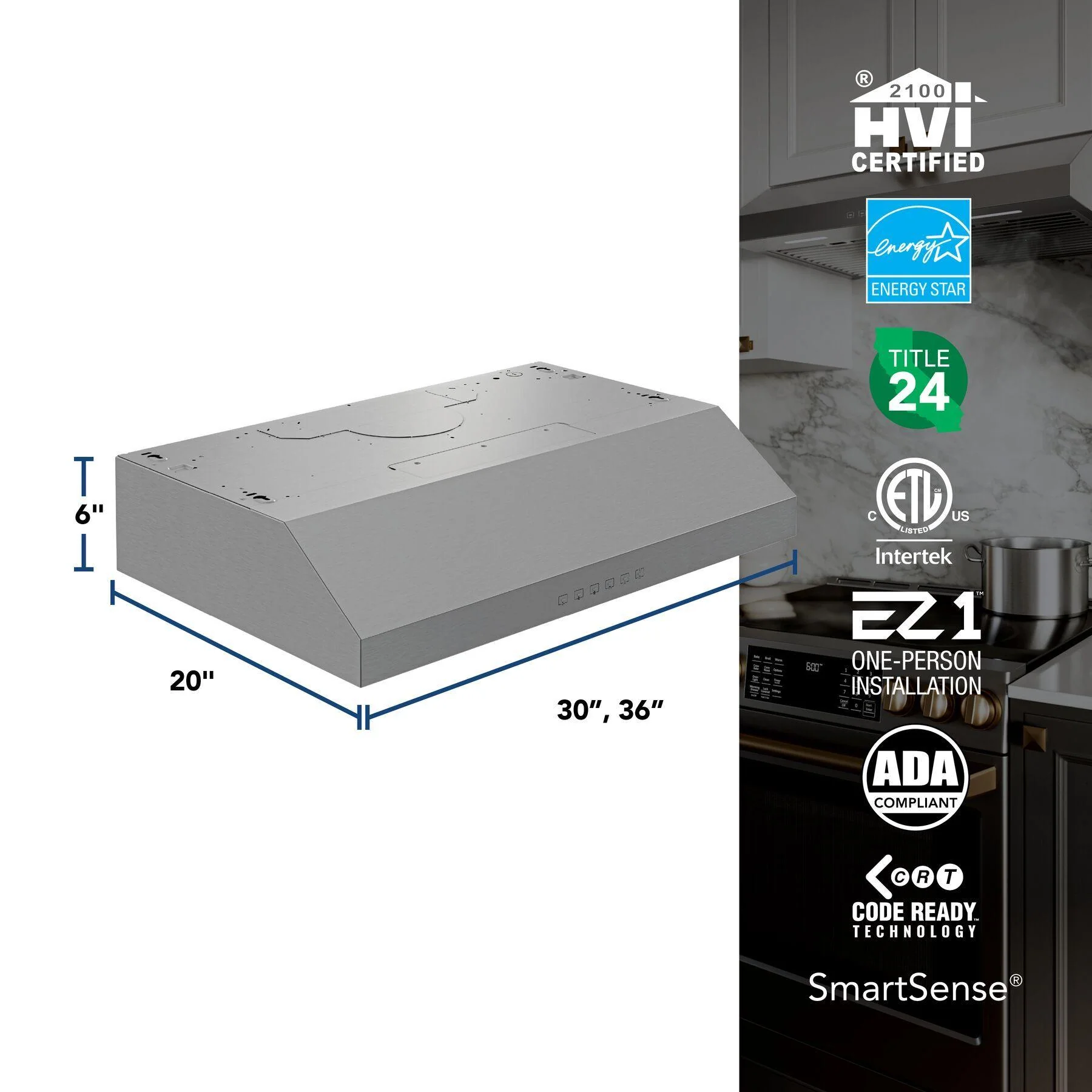 Broan GLA3364SS Glacier 36-Inch 490 MAX Blower CFM 1.0 Sones Stainless Range Hood - Image 6