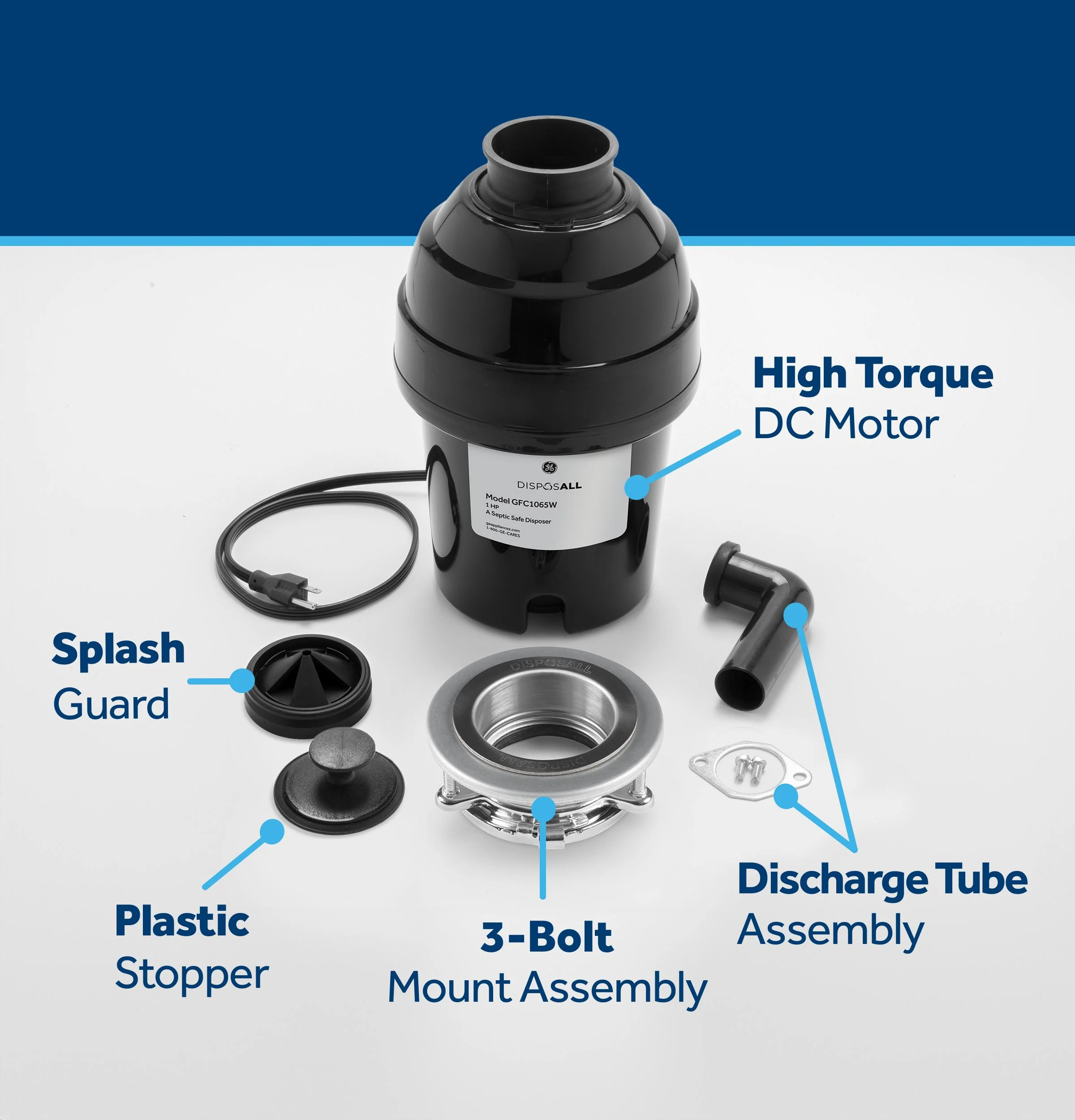 GFC1065W GE DISPOSALL® 1 HP Continuous Feed Garbage Disposer - Corded - Image 3