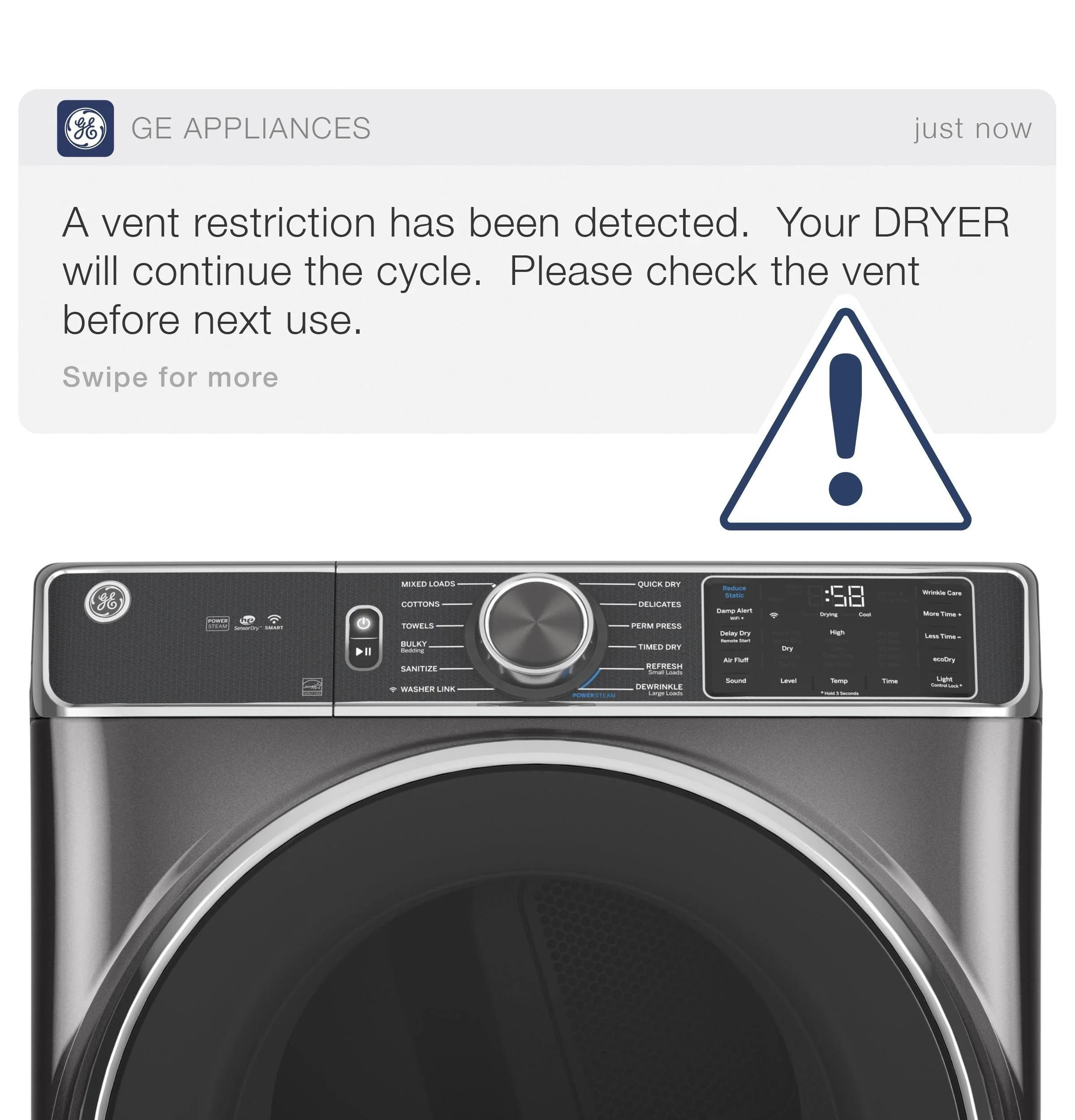 GFD55GSSNWW GE® ENERGY STAR® 7.8 cu. ft. Capacity Smart Front Load Gas Dryer with Sanitize Cycle - Image 16