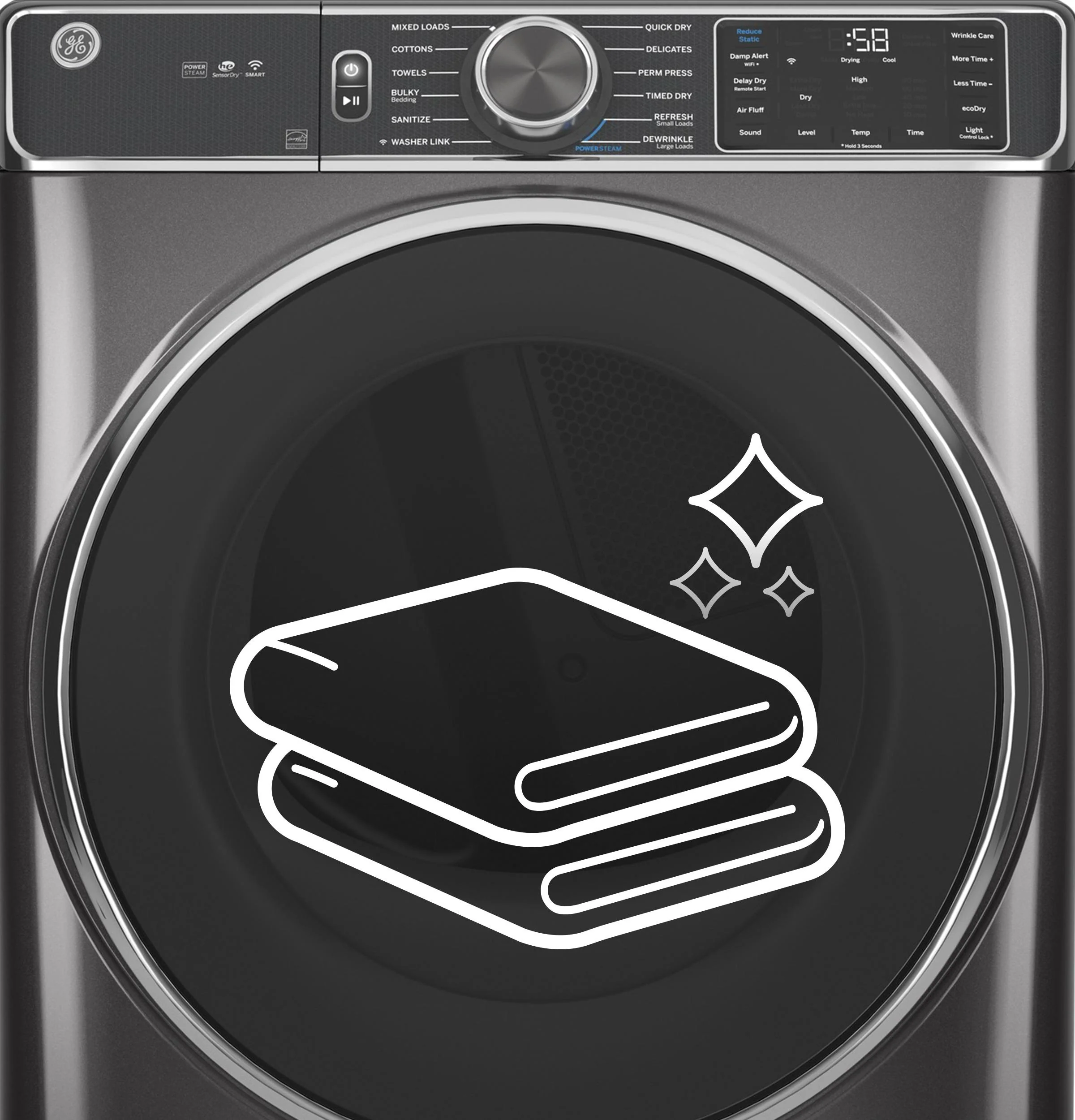 GE® 7.8 cu. ft. Capacity Smart Front Load Electric Dryer with Steam and Sanitize Cycle - Image 13