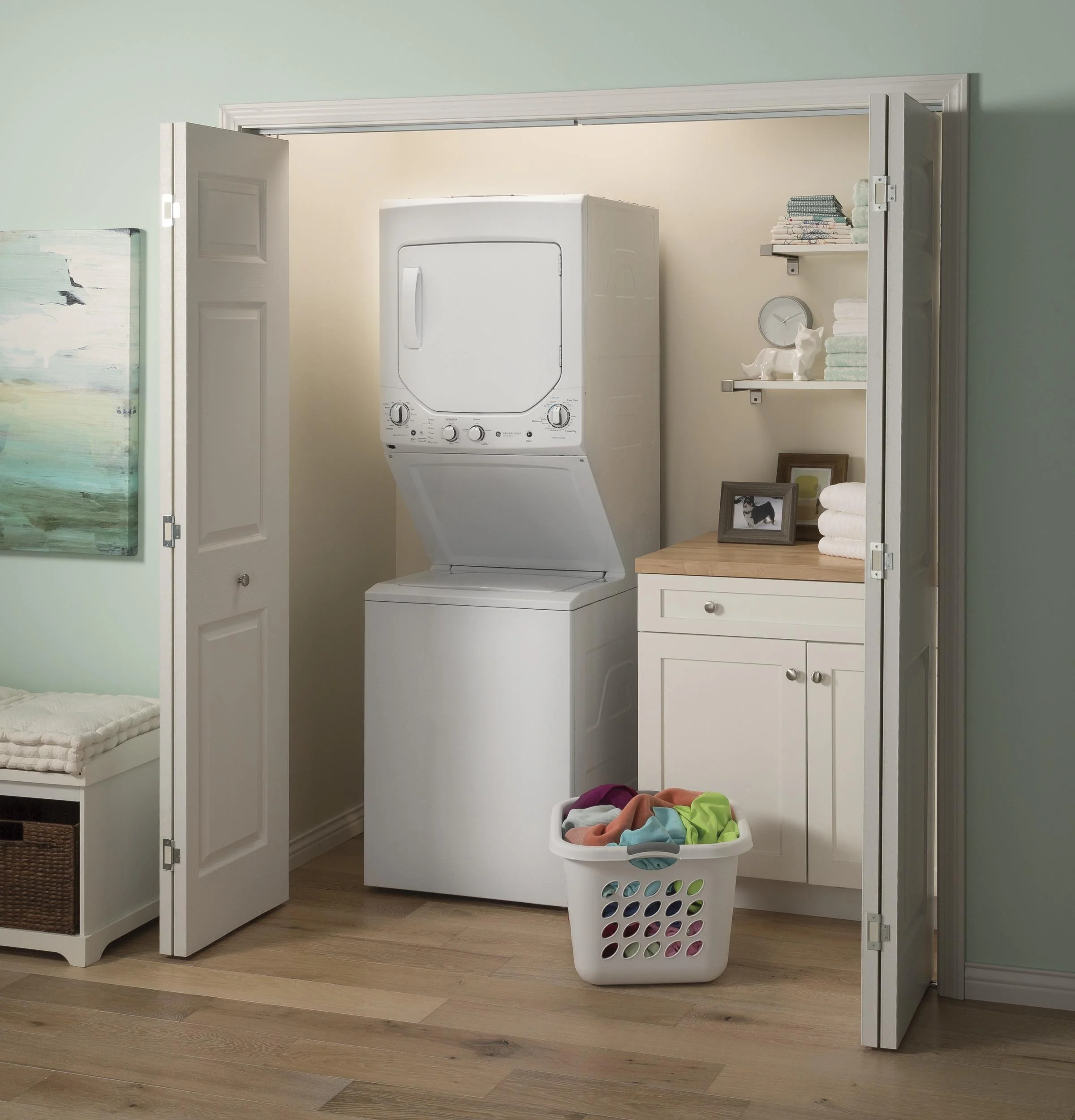 GUD24GSSMWW GE Unitized Spacemaker® 2.3 cu. ft. Capacity Washer with Stainless Steel Basket and 4.4 cu. ft. Capacity Gas Dryer - Image 14
