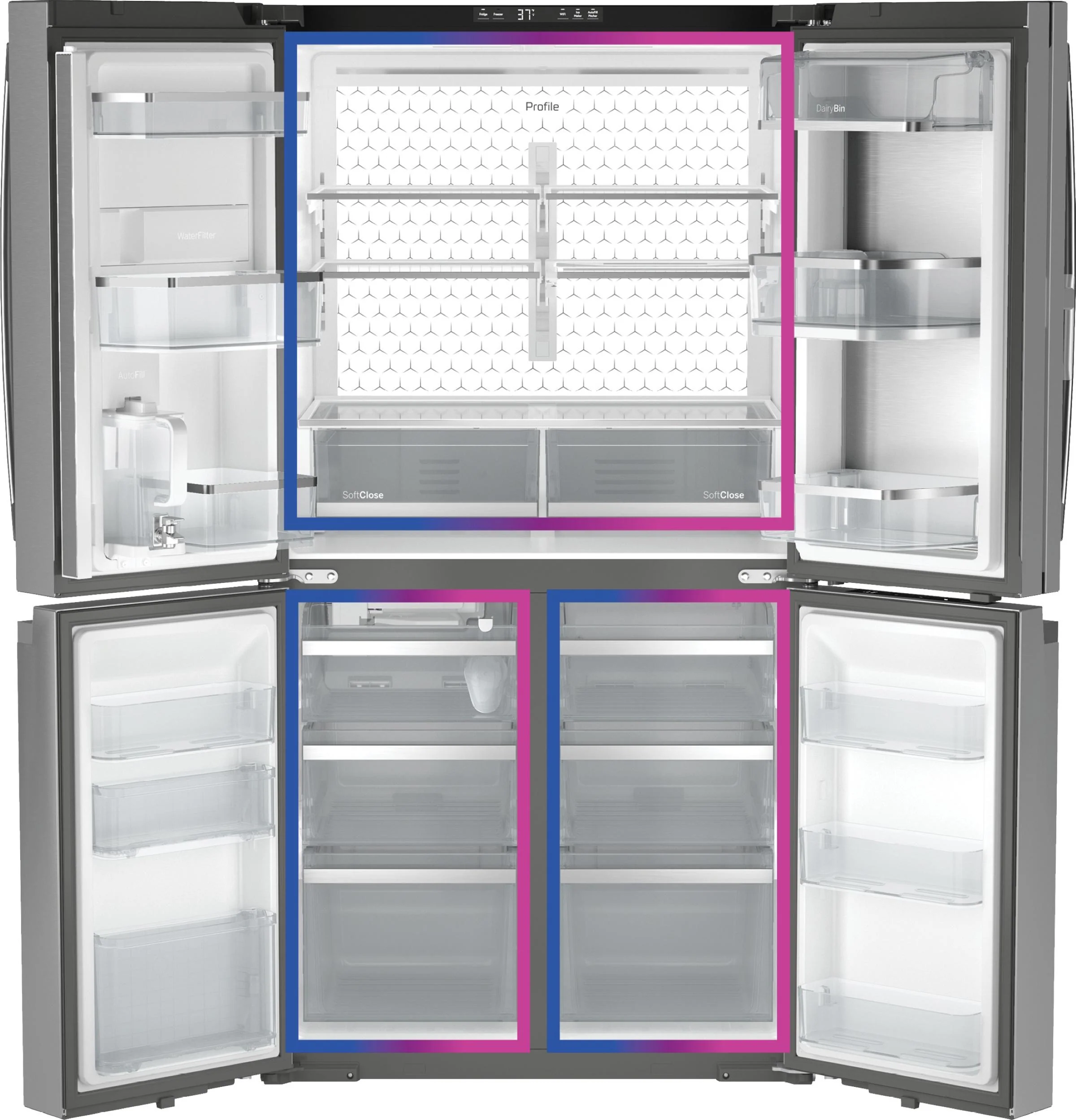 PHD23BYWFS GE Profile™ ENERGY STAR® 22.9 Cu. Ft. Counter-Depth Quad-Door Refrigerator with Dual-Dispense AutoFill Pitcher and Door in Door - Image 29