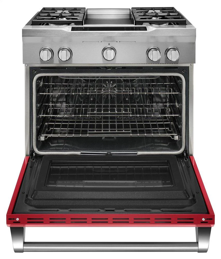 Kitchenaid KDRS463VSD 36'' 4-Burner with Griddle, Dual Fuel Freestanding Range, Commercial-Style - Signature Red - Image 2