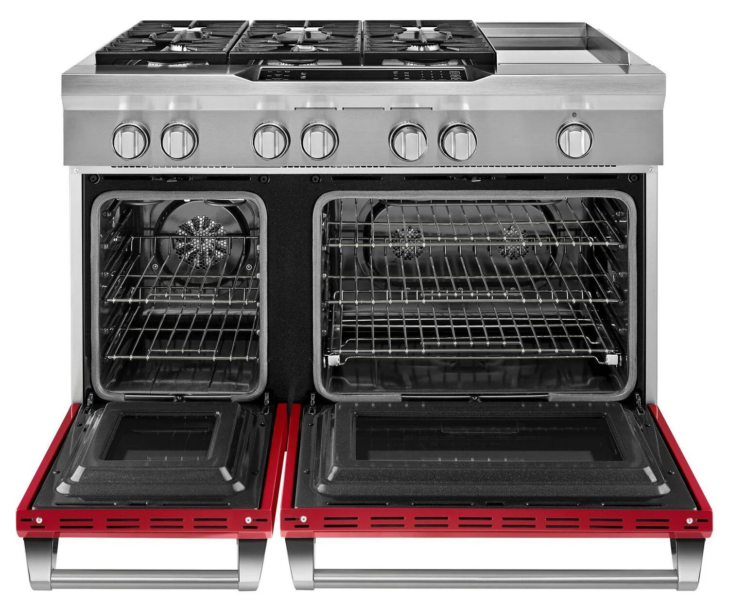 Kitchenaid KDRS483VSD 48'' 6-Burner with Griddle, Dual Fuel Freestanding Range, Commercial-Style Signature Red - Image 2