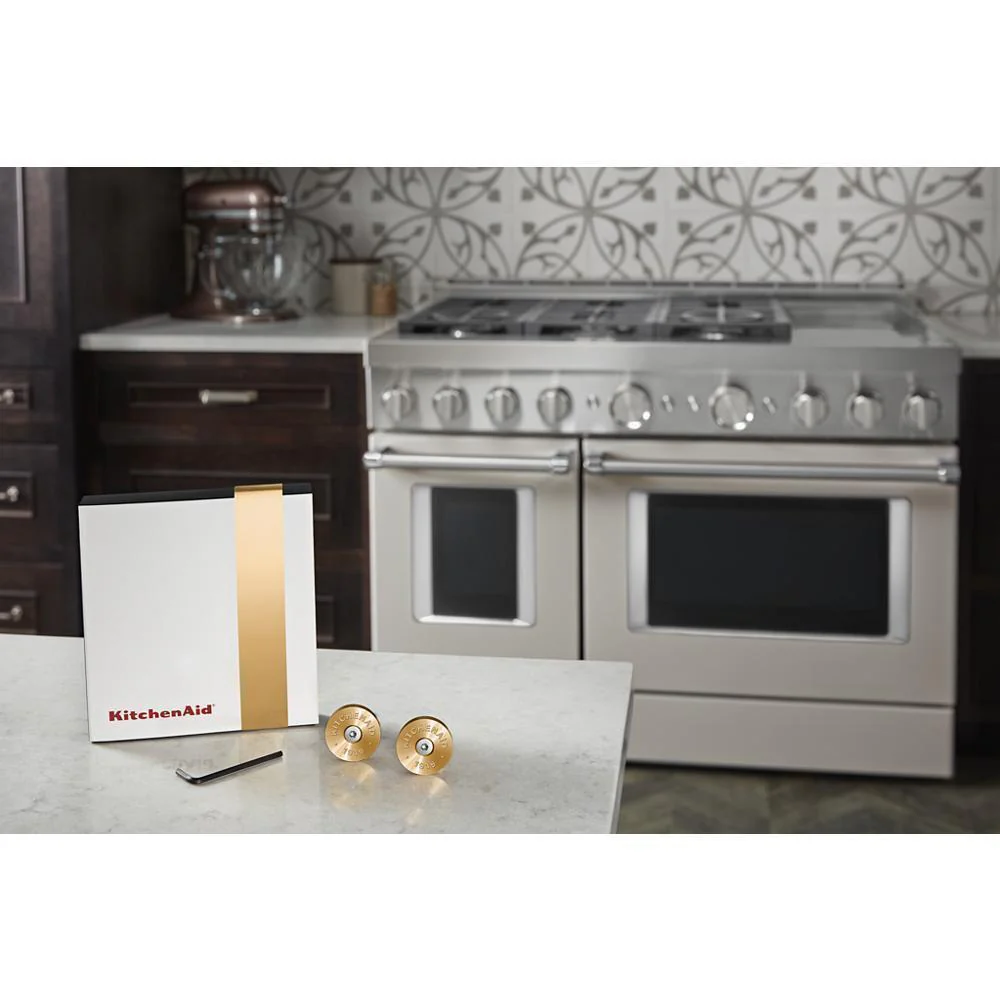 W11368841NE KitchenAid Commercial-Style Range Handle Medallion Kit - Gold (Includes Two Medallions, Screws, and One 1/8-IN Hex Wrench) - Image 5