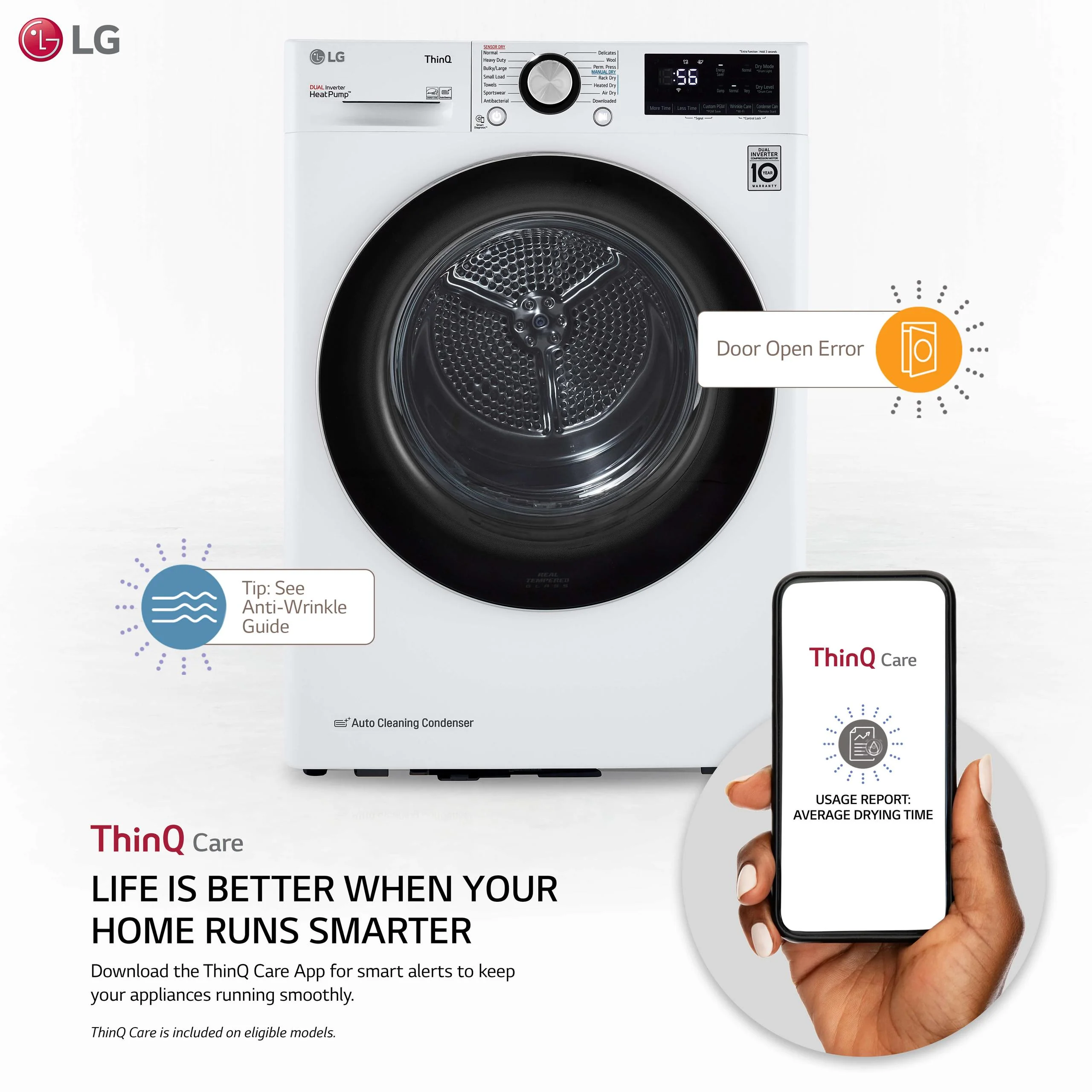 Lg DLHC1455W 4.2 cu. ft. Smart Wi-Fi Enabled Compact Front Load Dryer with Dual Inverter HeatPump™ Technology - Image 2