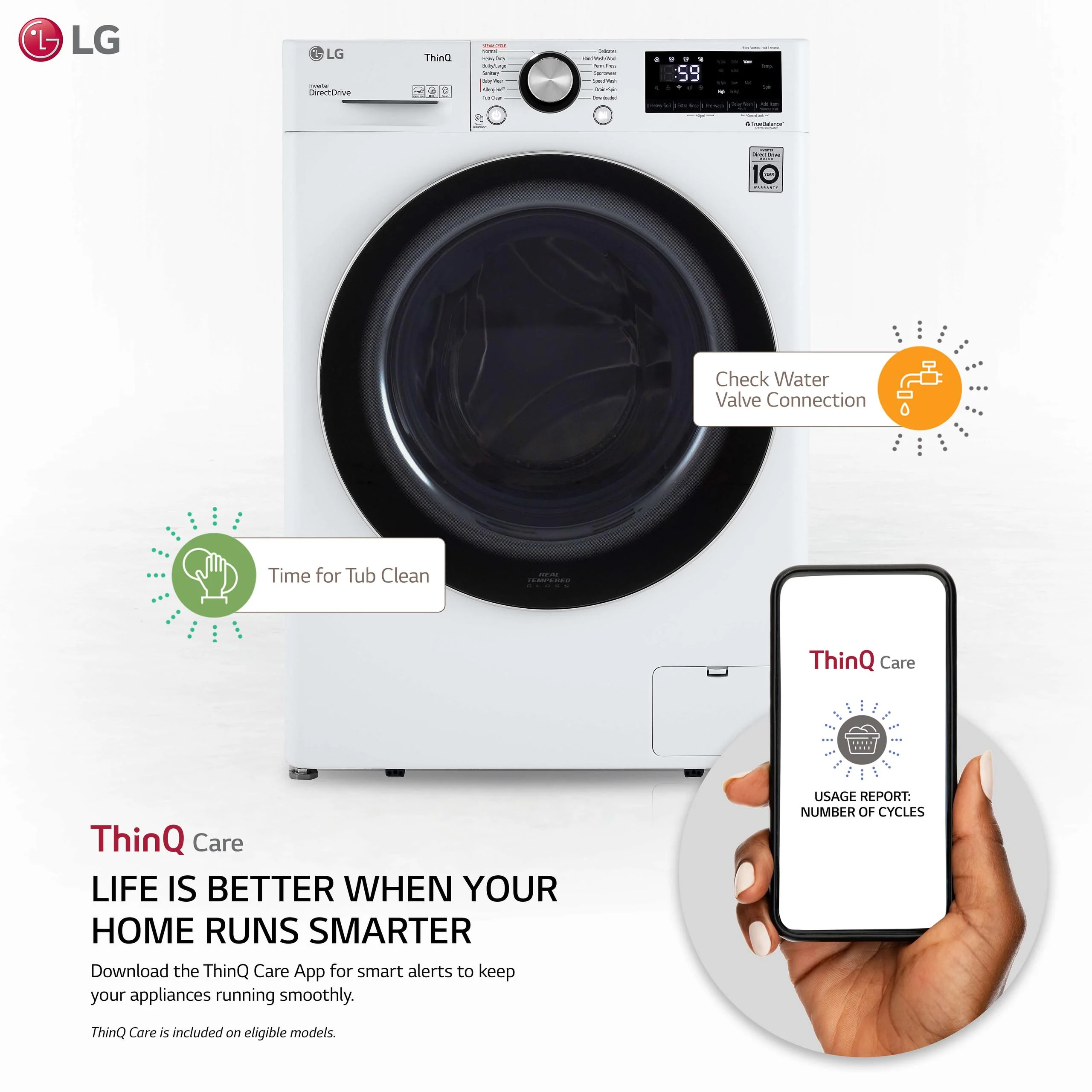 Lg WM1455HWA 2.4 cu. ft. Smart Wi-Fi Enabled Compact Front Load Washer with Built-In Intelligence - Image 2