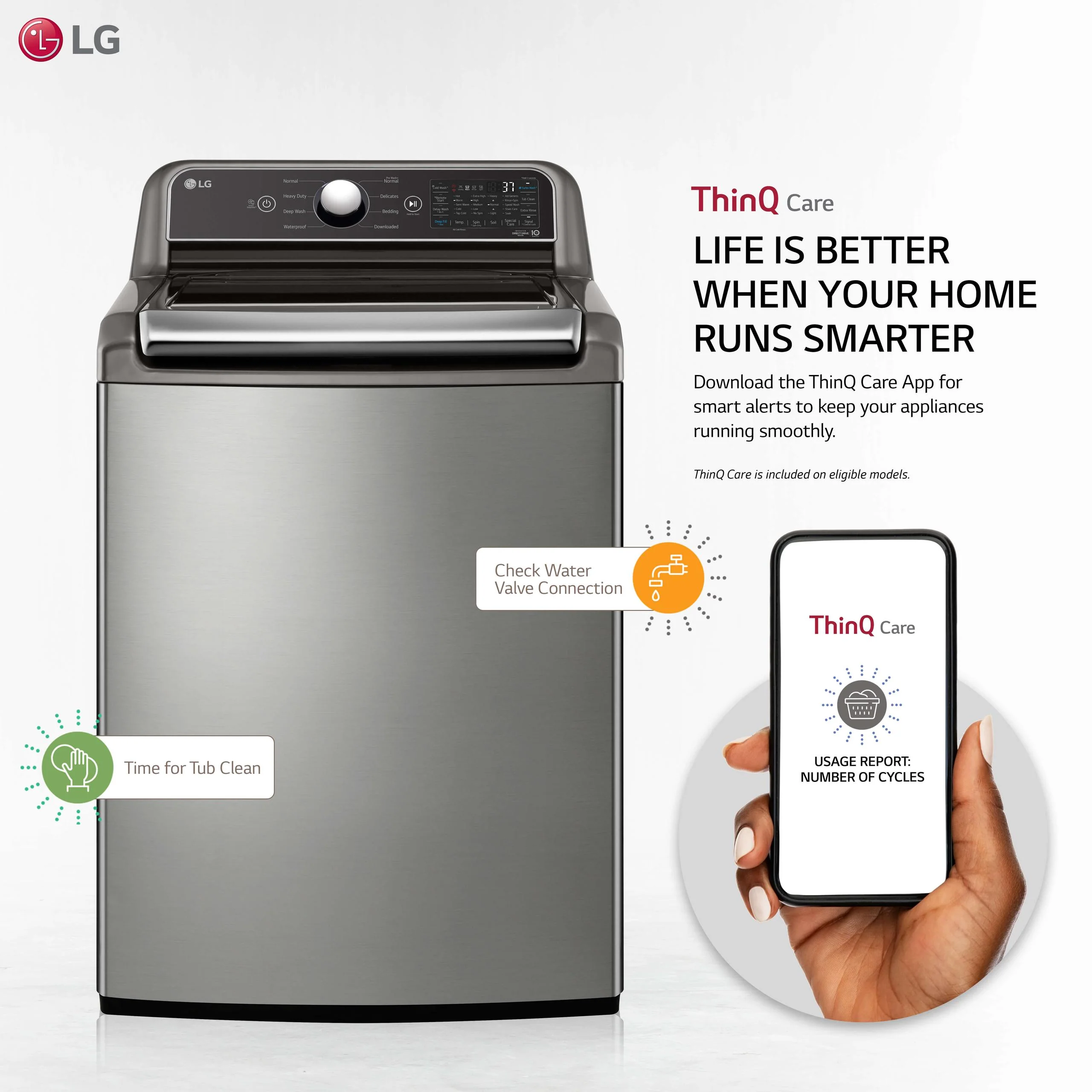 Lg 5.3 cu.ft. Mega Capacity Smart wi-fi Enabled Top Load Washer with 4-Way™ Agitator - Image 2