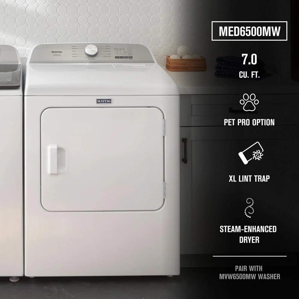Maytag MED6500MW Pet Pro Top Load Electric Dryer - 7.0 cu. ft. - Image 3