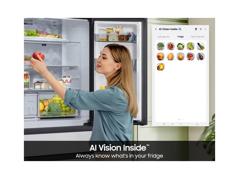 Samsung RF90F23AECE Bespoke 23 cu. ft. Counter Depth 4-Door French Door Refrigerator with AI Family Hub™+ AI Vision Inside™ in Charcoal Glass and Black/Charcoal - Image 9