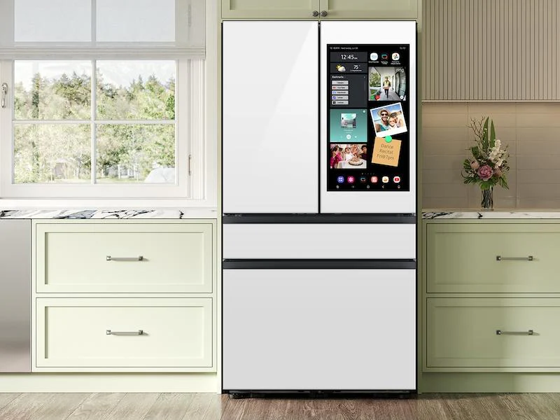 Samsung RF90F23AEW Bespoke 23 cu. ft. Counter Depth 4-Door French Door Refrigerator with AI Family Hub™+ AI Vision Inside™ in White Glass - Image 11