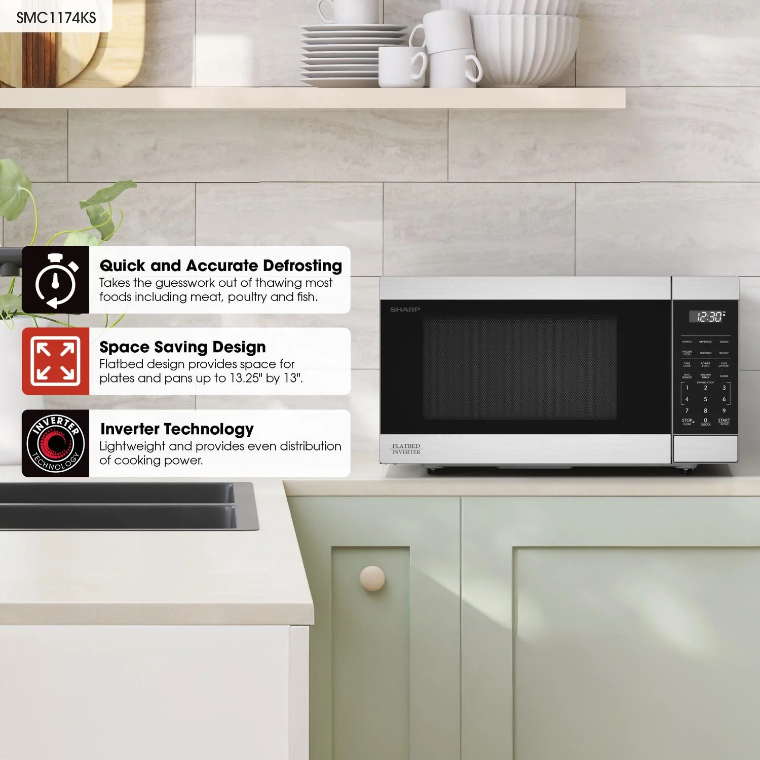 SMC1174KS Sharp 1.1 cu. ft. 1100W Flatbed Countertop Microwave Oven with Inverter Technology - Image 16