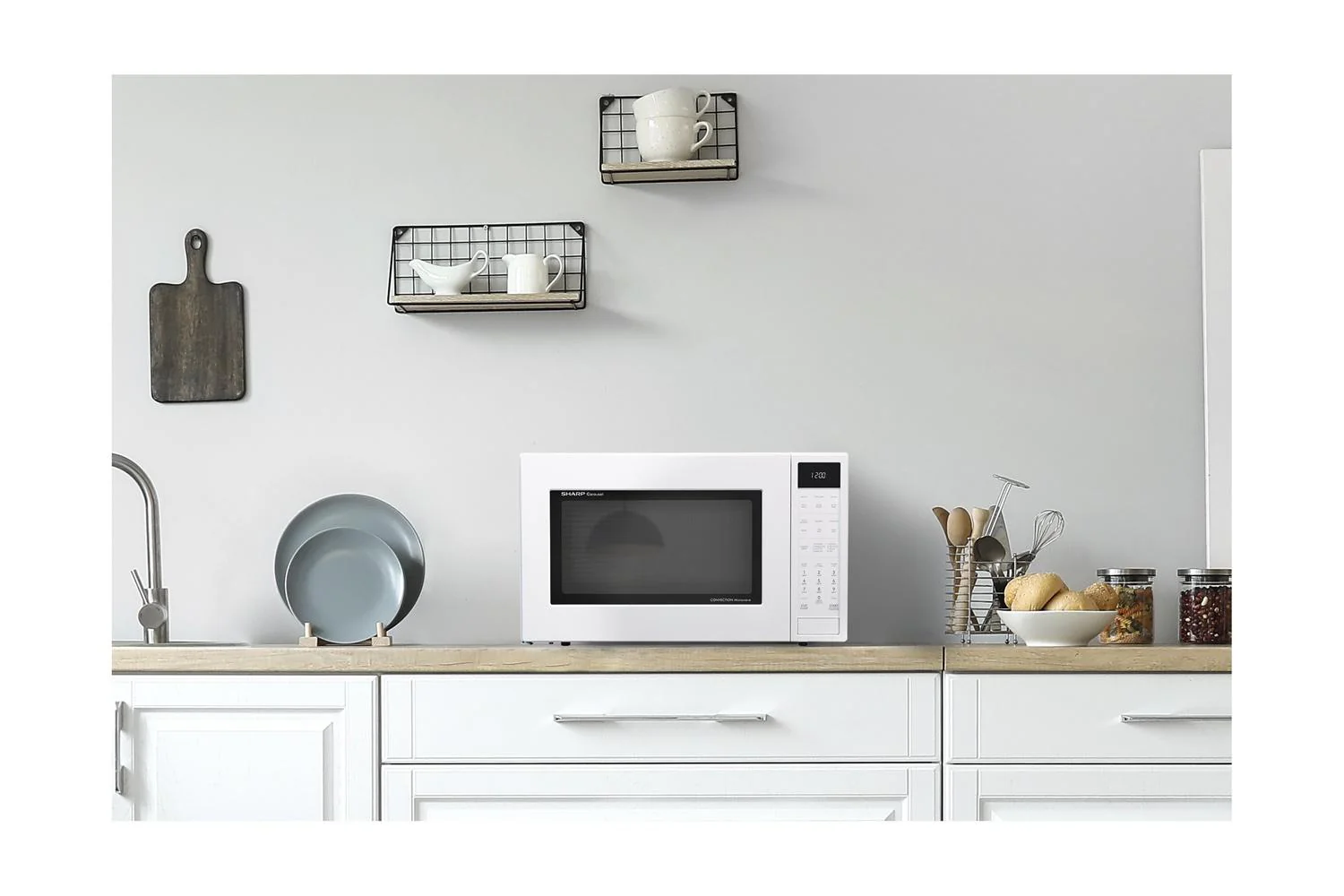 SMC1585KW Sharp 1.5 cu. ft. 900W White Convection Countertop Microwave Oven - Image 7