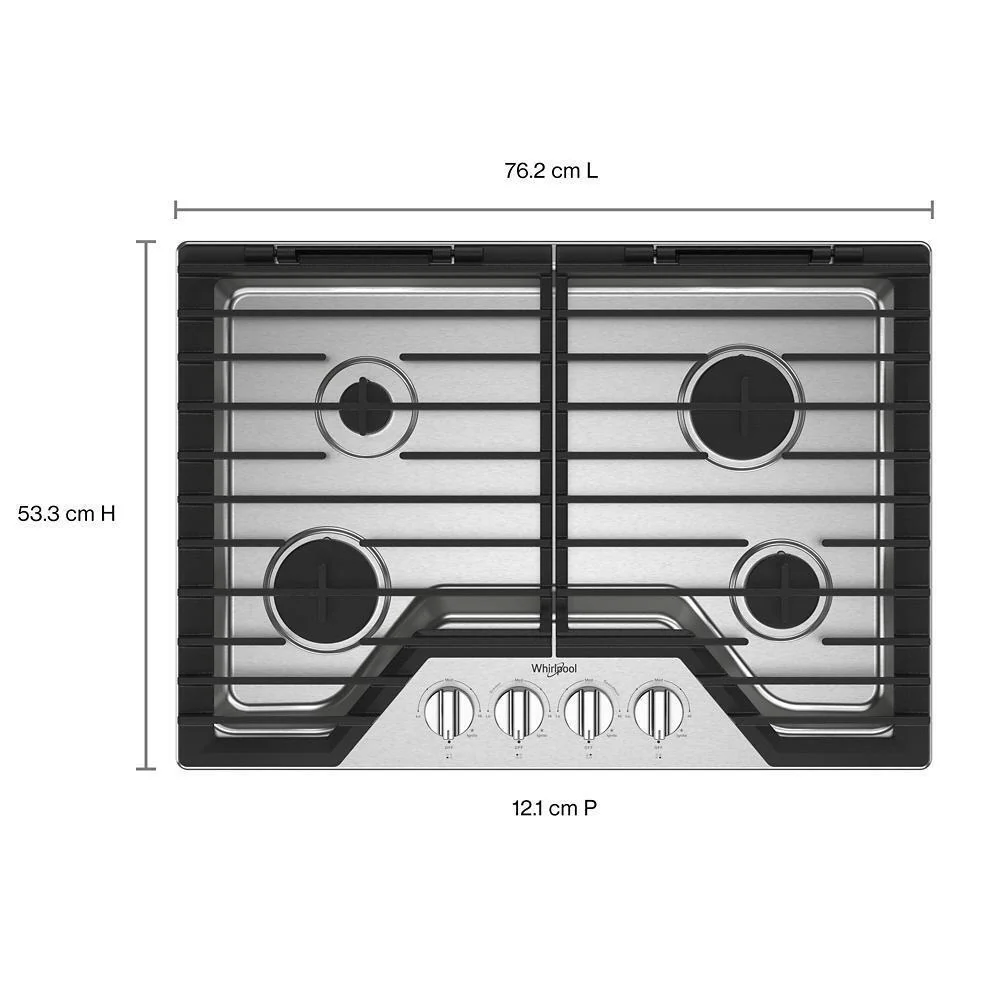 Whirlpool WCGK5030PS 30-inch Gas Cooktop with EZ-2-Lift™ Hinged Cast-Iron Grates - Image 5