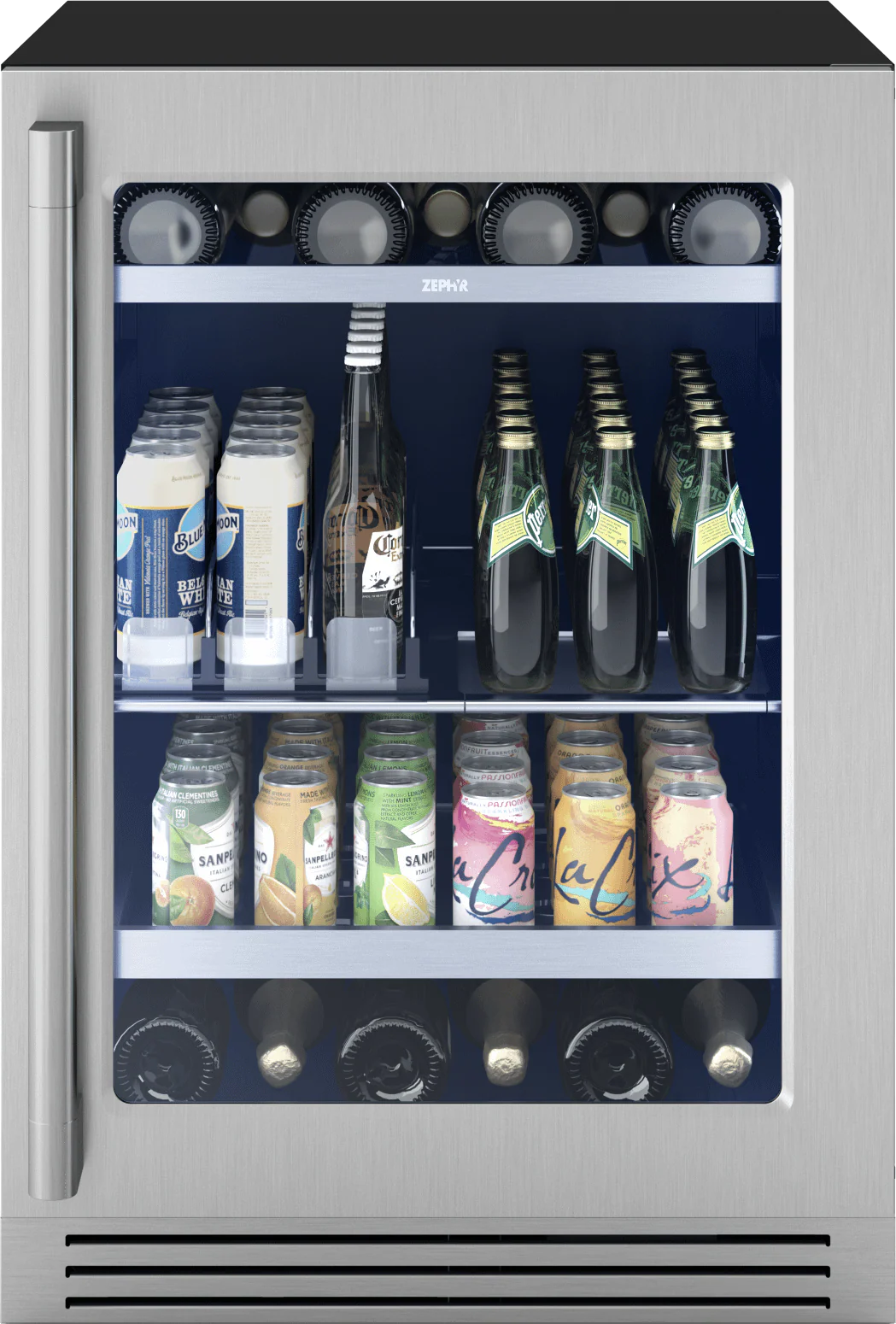 Zephyr PRPB24C01CG Presrv Pro Beverage Cooler, 24in Under Cabinet, SS+Glass, Reverse Door, 1 Zone