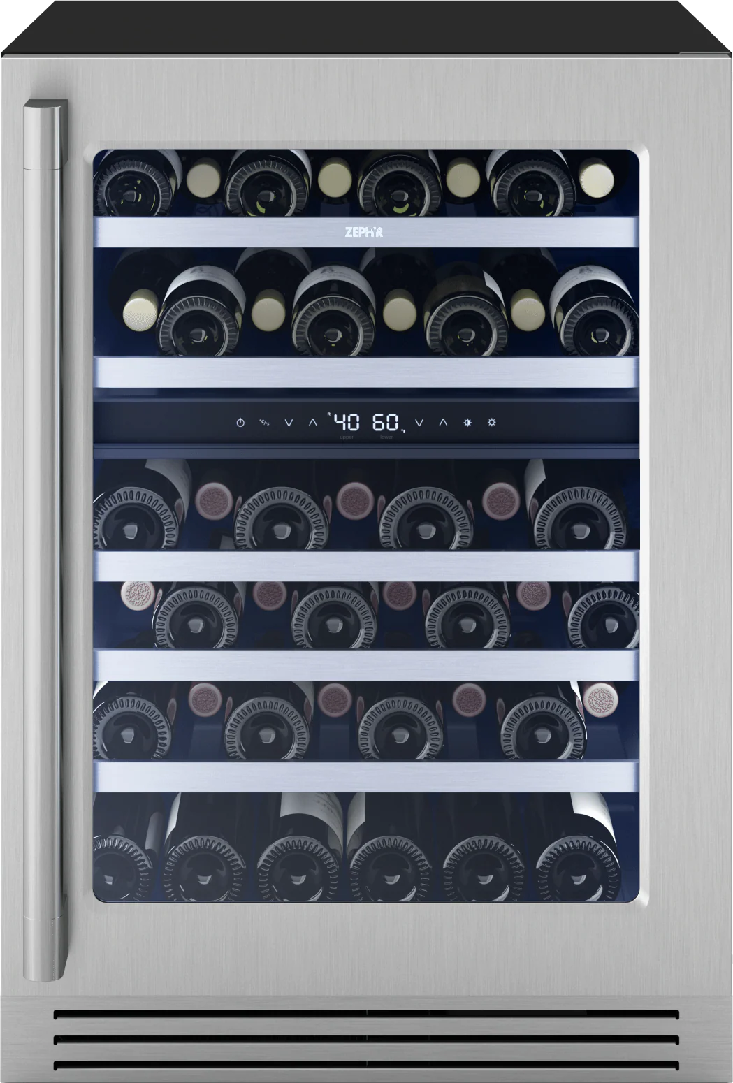 Zephyr PRPW24C02CG Presrv Pro Wine Cooler, 24in Under Cabinet, SS+Glass, Reverse Door, 2 Zone